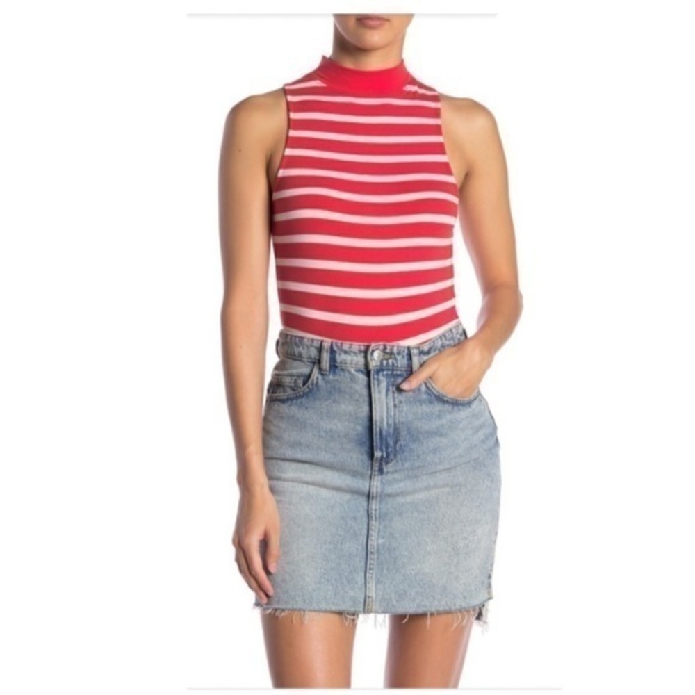 Abound women’s mock neck red striped bodysuit - S